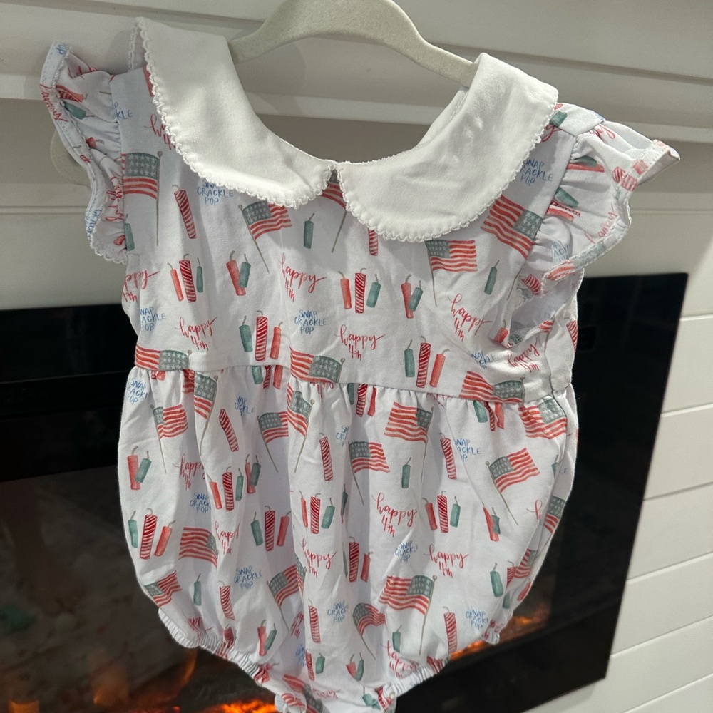 Patriotic Baby Romper with Flags and Fireworks